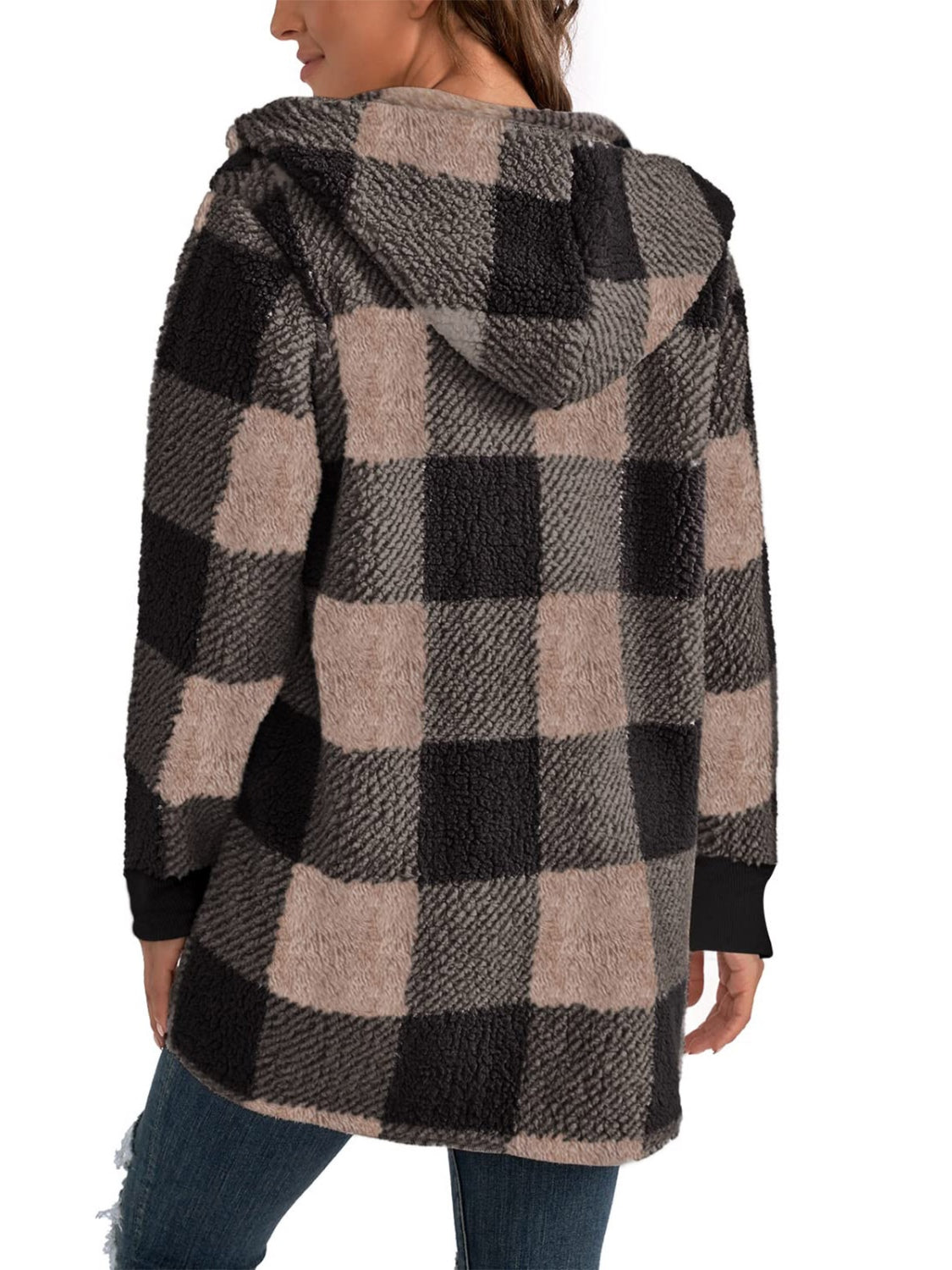 Plaid Long Sleeve Hooded Coat