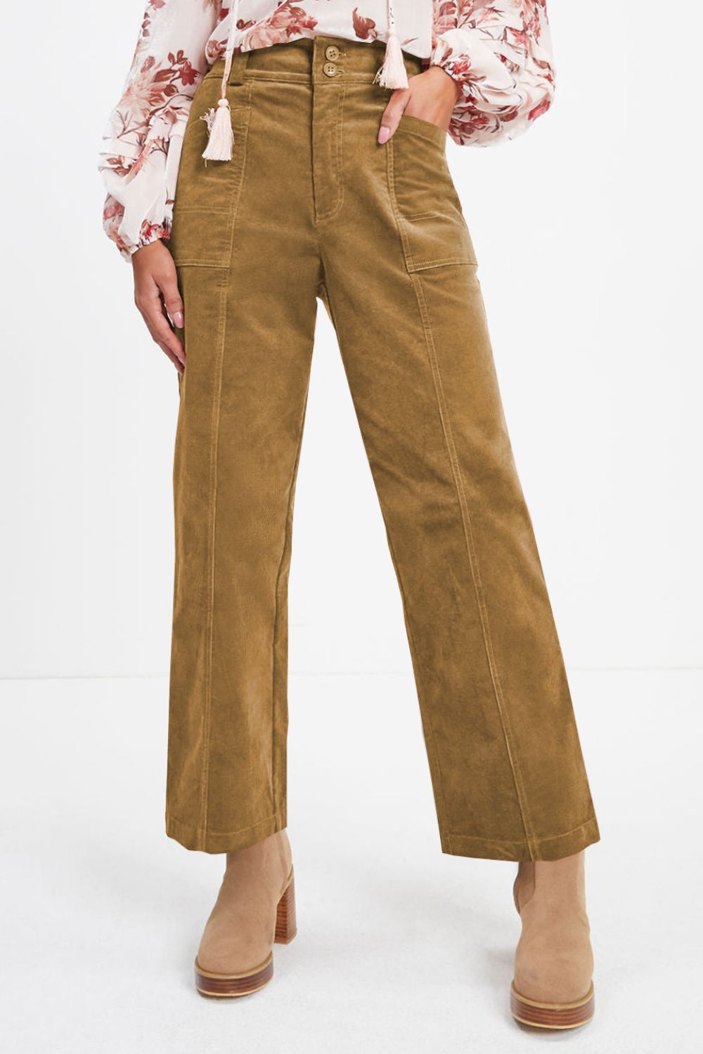 Half Elastic Waist Straight Pants