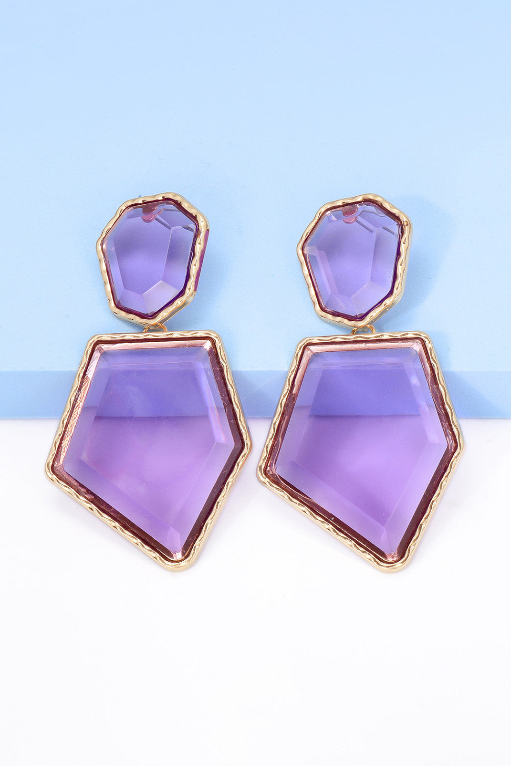 Geometrical Shape Zinc Alloy Frame Resin Dangle Earrings