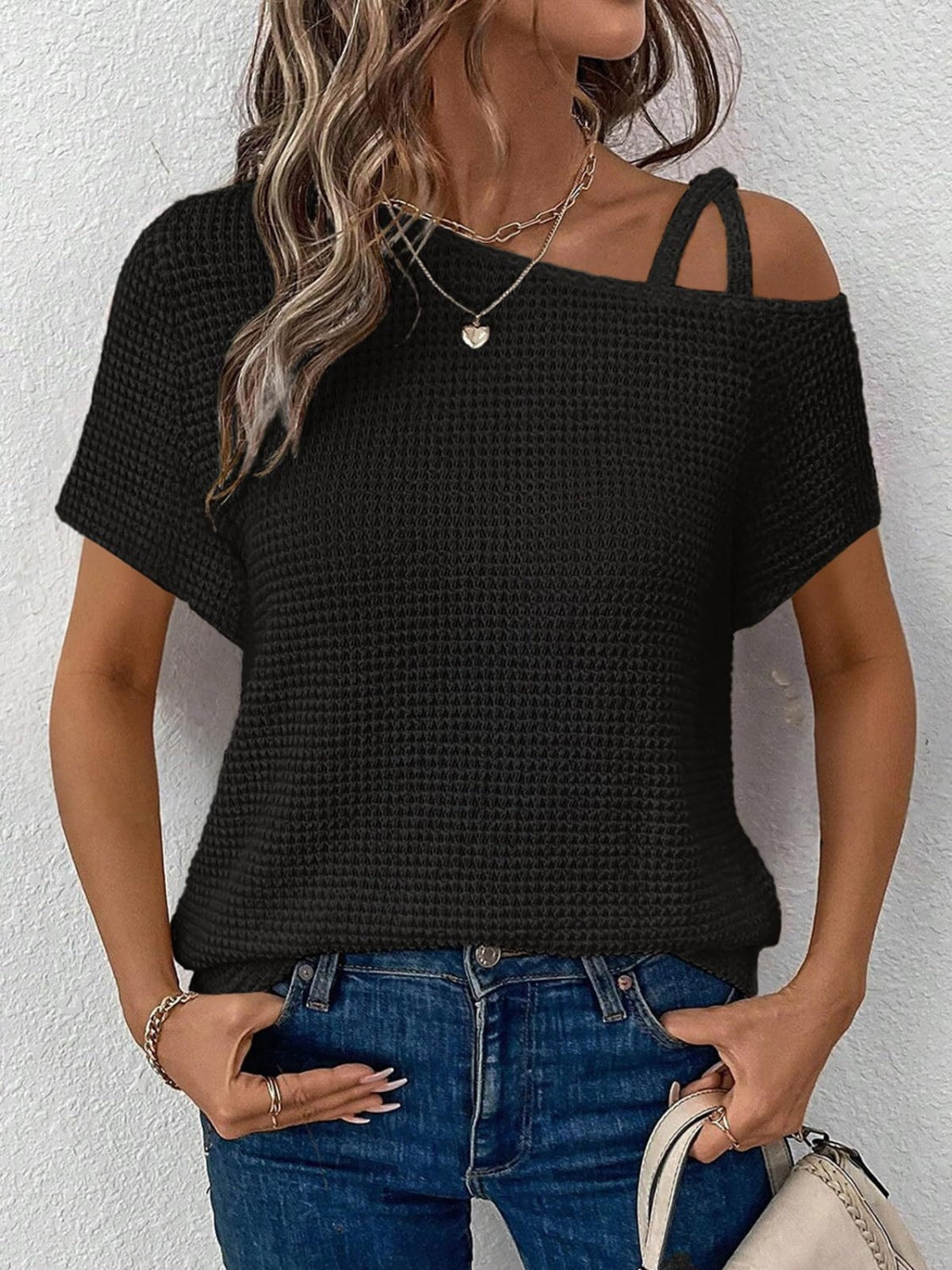 Asymmetrical Neck Short Sleeve T-Shirt