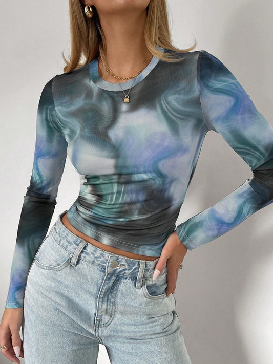 Tie-Dye Round Neck Long Sleeve T-Shirt